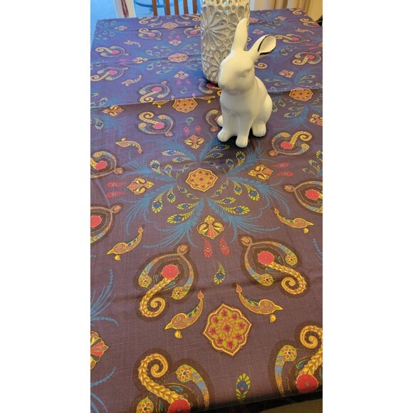 World Market 60x90 Tablecloth Rectangle Pakistan 100% Cotton Boho Purple Blue - Picture 4 of 10